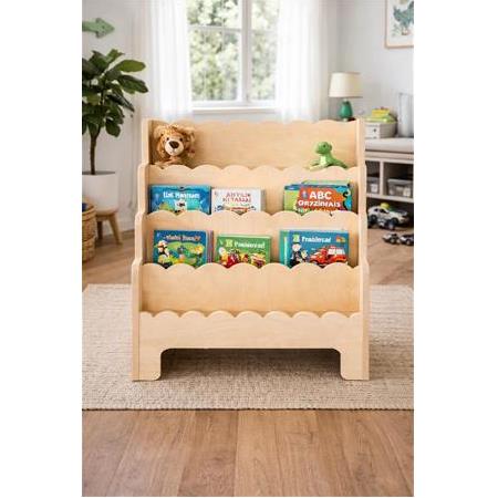 Doğal ahşap kitaplık 4 raflı